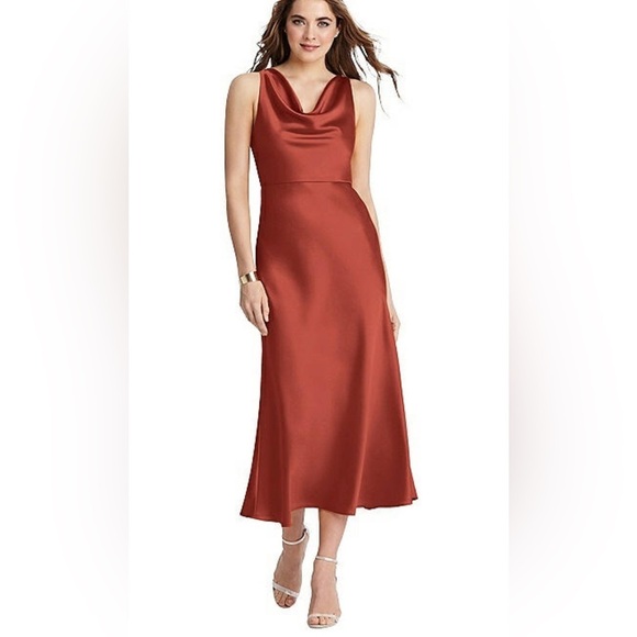 Lovely Dresses & Skirts - Lovely Satin Drape Cowl Neck Fit Flare Midi Dress NWT Size 2